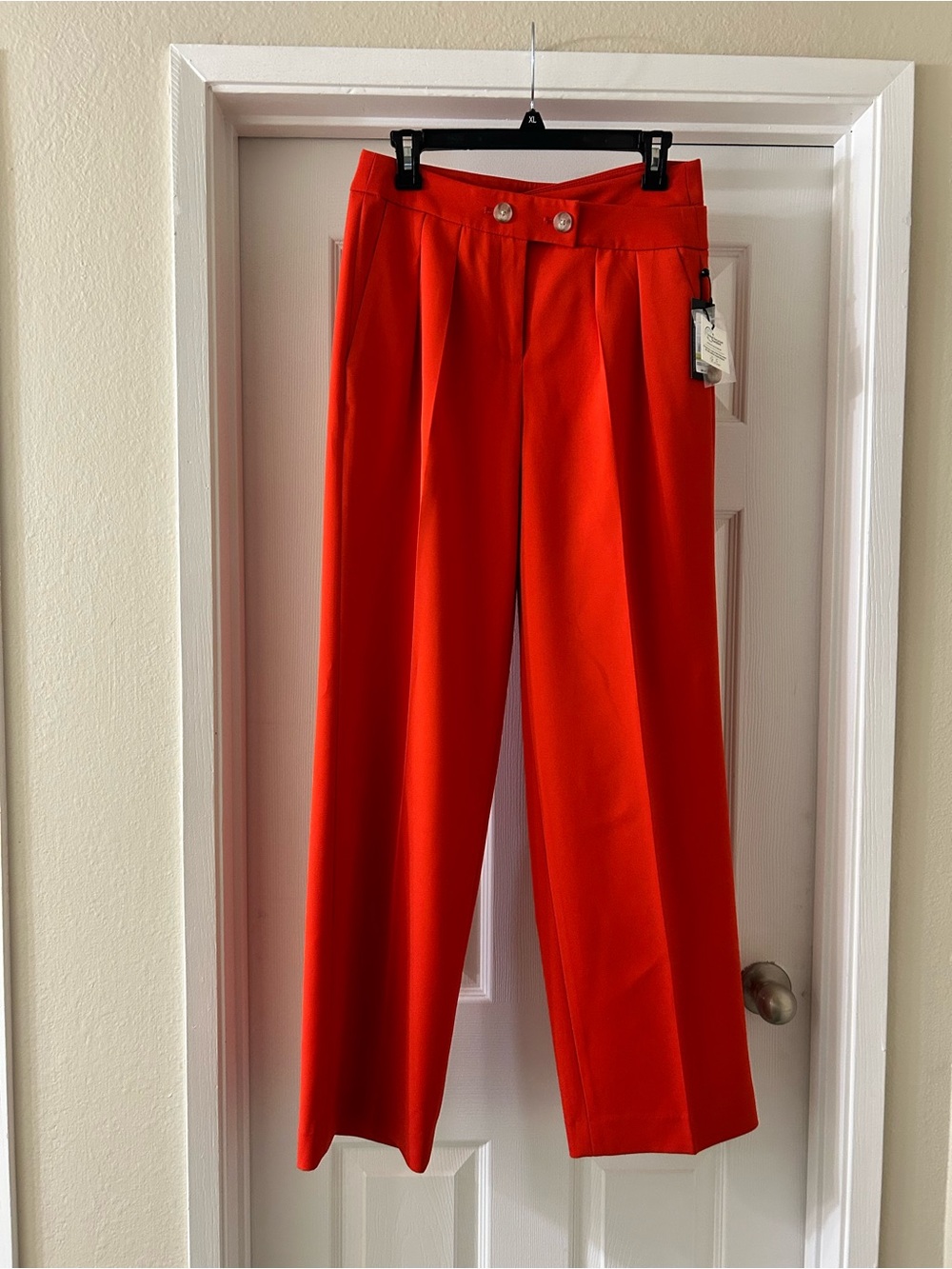Kenneth Cole Vibrant Red Wide-Leg Pleated Pants
